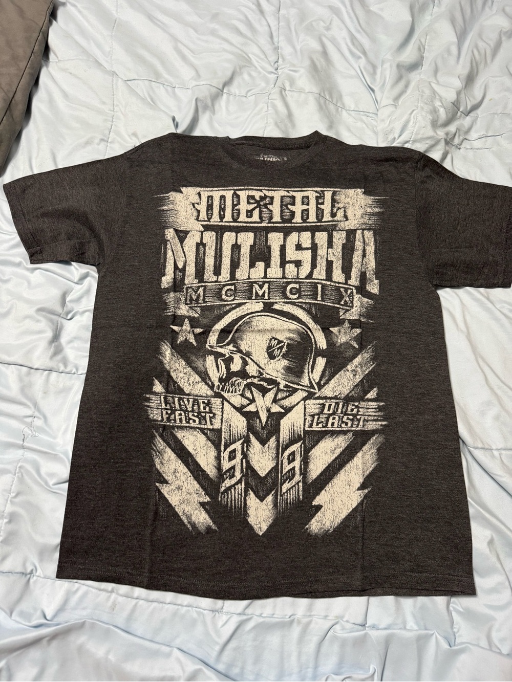 Metal Mulisha Black Tee with Vintage White Graphic Skull Emblem